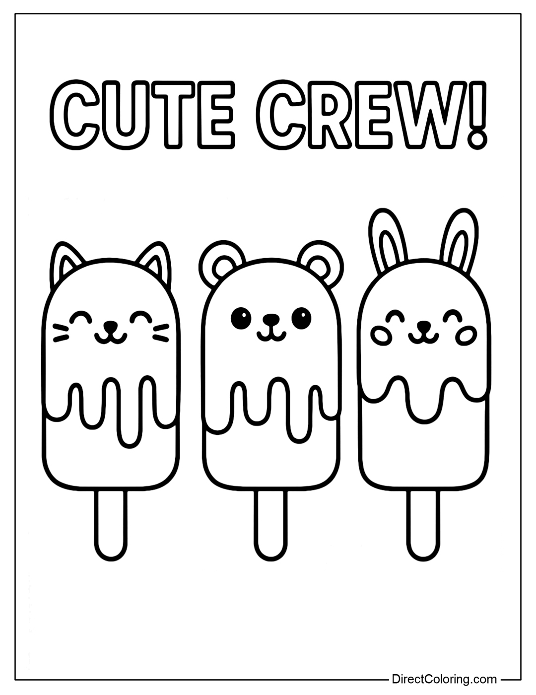 Ice cream coloring page with cat, bear, bunny faces, each plant has its own species.